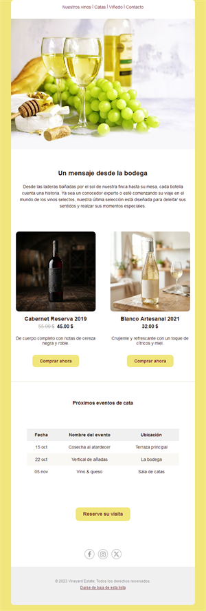 Email de vinos blancos y catas