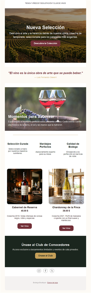 Email de vinos y maridaje