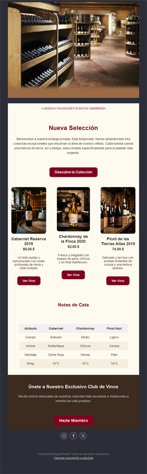 Newsletter de selección de la bodega