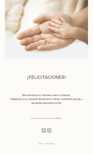 Email minimalista de felicitación por el bebé