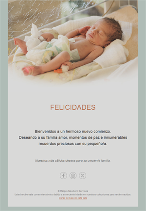 Email gris verdoso de felicitación por el bebé