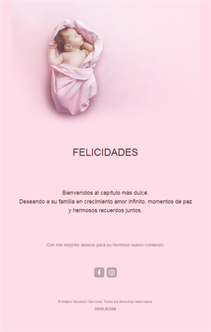 Email rosa de felicitación por una niña