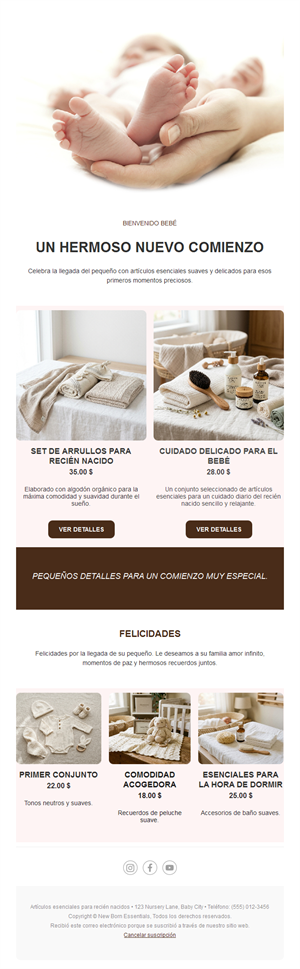Email de productos para recién nacidos