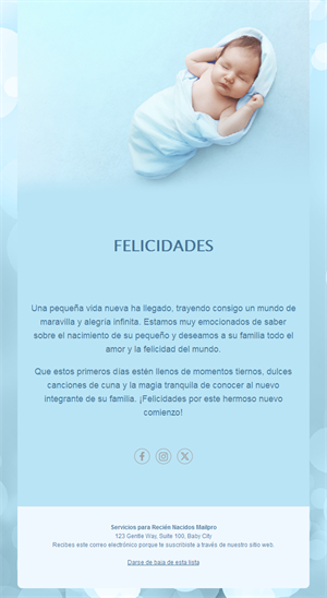 Email azul de felicitación por nacimiento