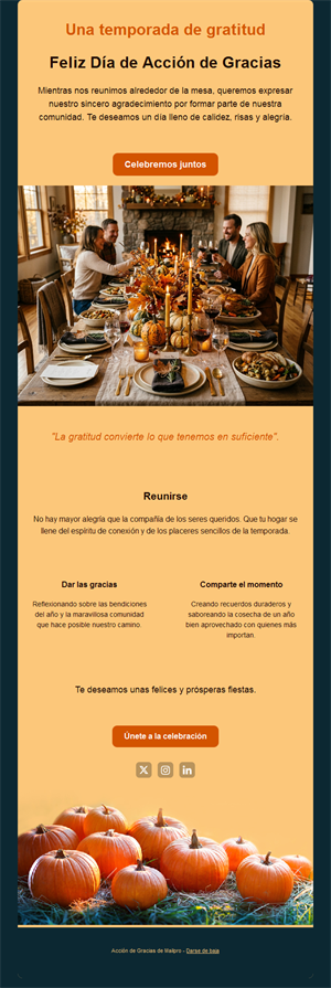 Email naranja de celebración de Acción de Gracias