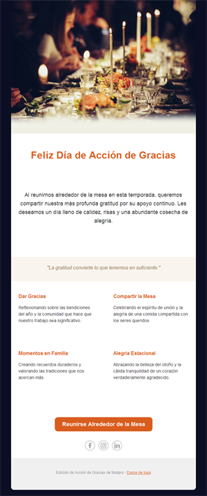 Email de mesa de Acción de Gracias