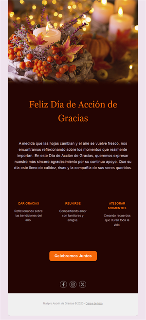 Email de Acción de Gracias con velas