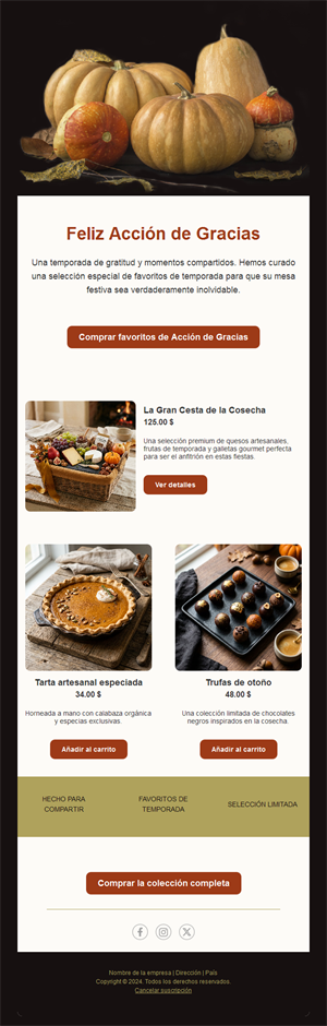 Email de favoritos de Acción de Gracias