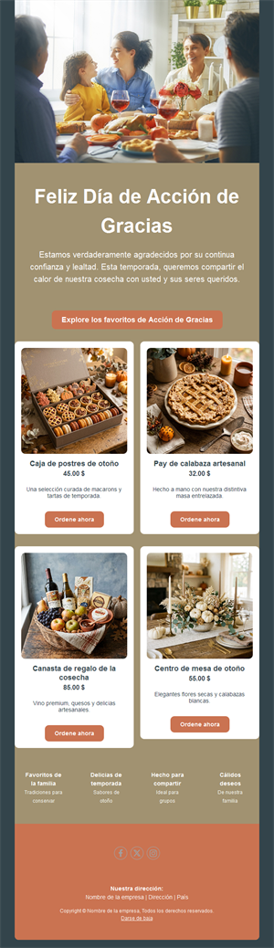 Email de tienda de regalos de Acción de Gracias