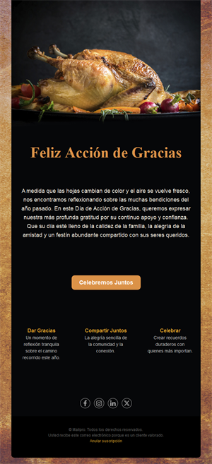 Email de Acción de Gracias con pavo asado