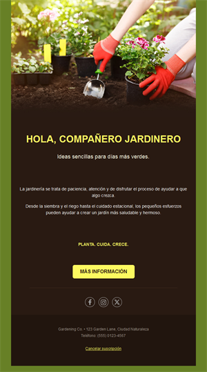 Email de jardinería marrón y amarillo