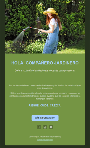 Email de consejos de riego del jardín