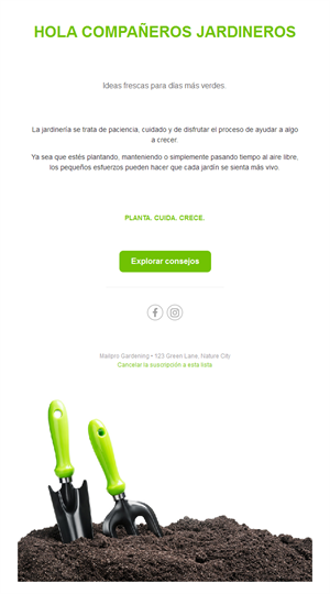 Email minimalista de consejos de jardinería