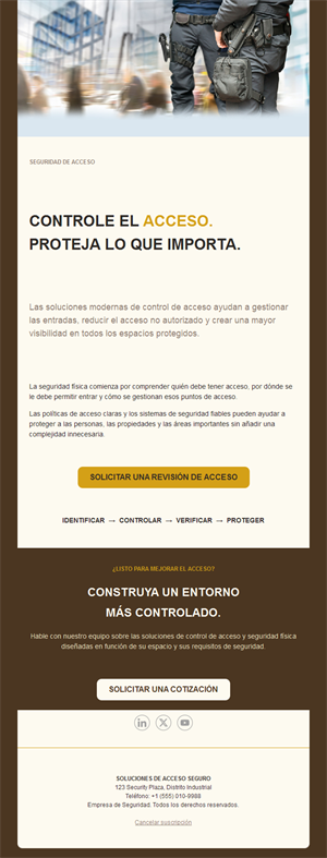 Email de control de accesos en dorado