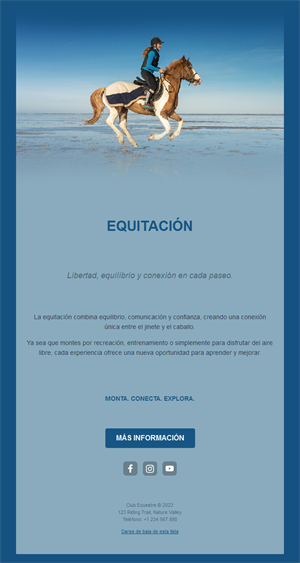 Email azul de equitación junto al mar
