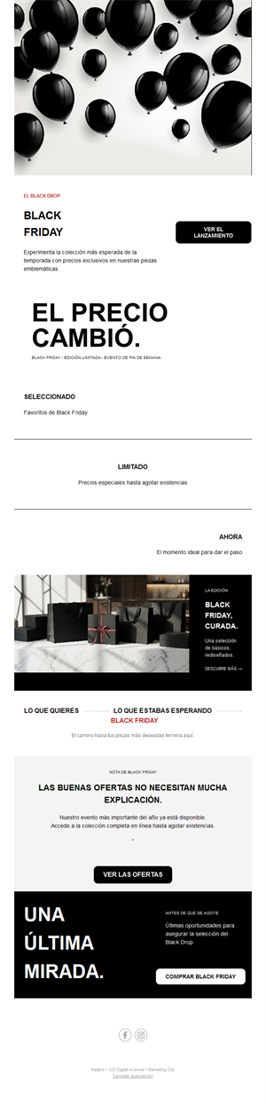 Email minimalista en blanco y negro Black Friday