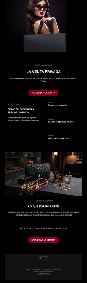 Email de venta privada Black Friday