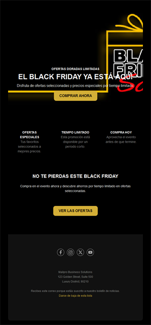 Email negro y amarillo de rebajas Black Friday