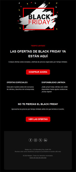 Email sencillo de ofertas Black Friday