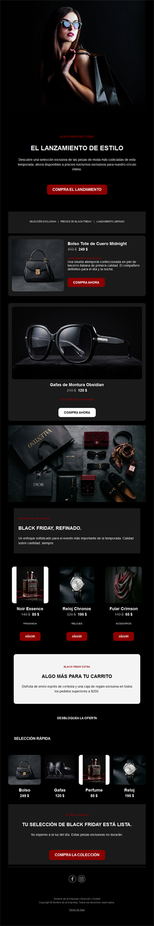 Email de lanzamiento de moda Black Friday