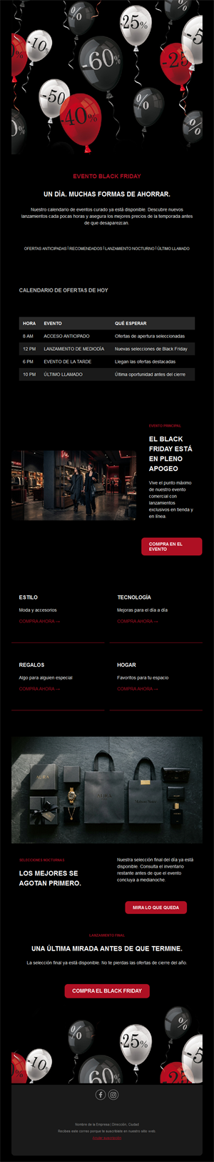 Email con programa de ofertas Black Friday