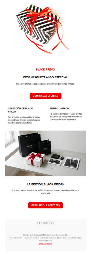 Email de selección de regalos Black Friday
