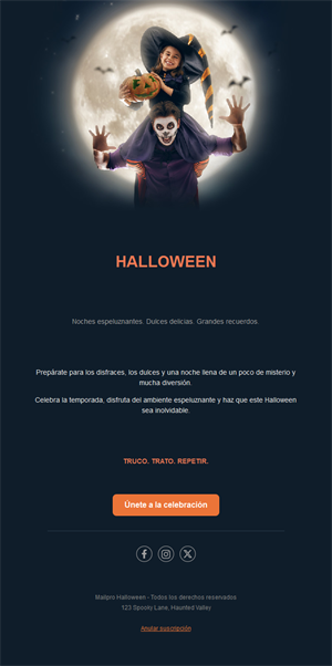 Plantilla de email de Halloween para familias
