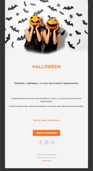 Email para fiesta de disfraces de Halloween