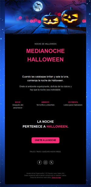 Email para evento nocturno de Halloween