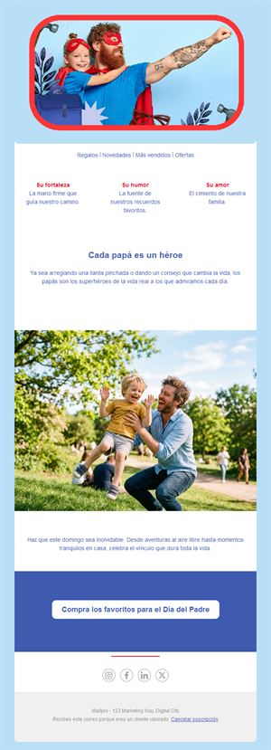 Email del Día del Padre con papá superhéroe
