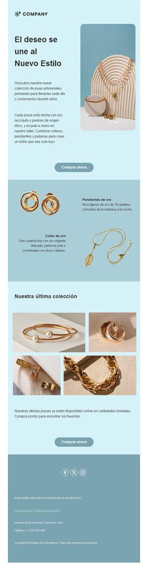 Email azul claro de joyas de oro