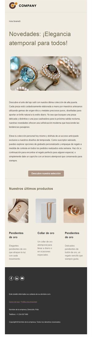 Email de novedades de joyería