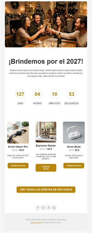 Plantilla de email de rebajas de Año Nuevo 2027