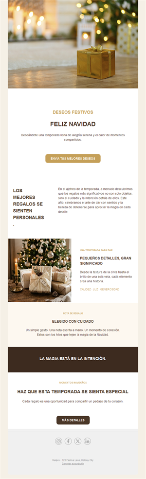 Email dorado de felicitación navideña