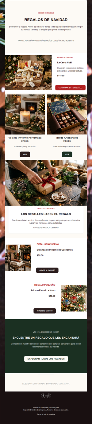 Email de guía de regalos de Navidad