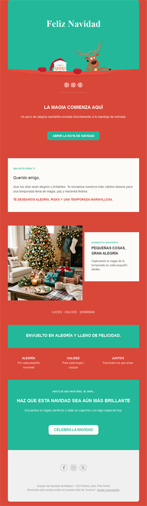 Email de Feliz Navidad con reno y mensaje