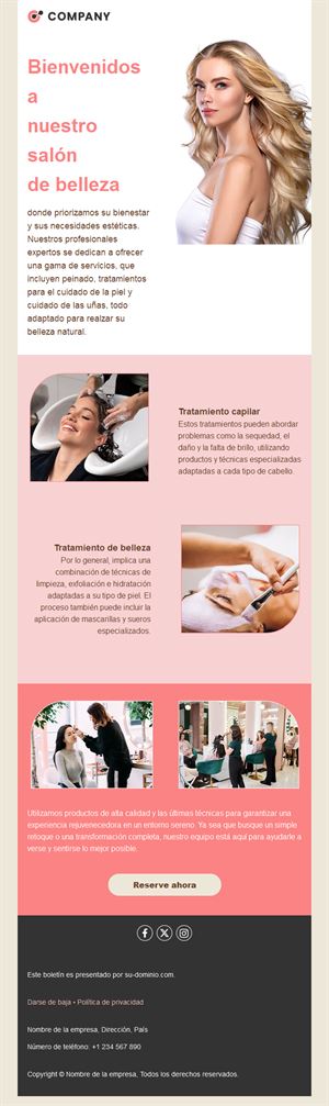 Email de servicios para salón de belleza