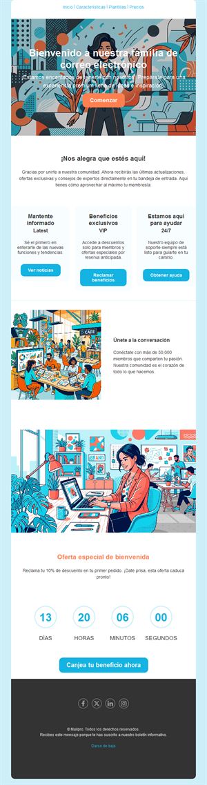 Email ilustrado de bienvenida a la newsletter