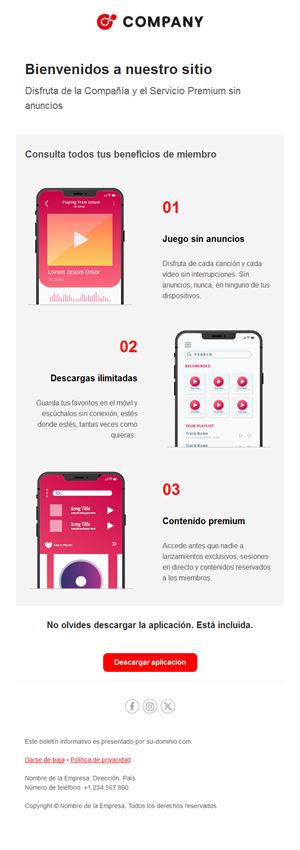 Email de bienvenida con ventajas de la app