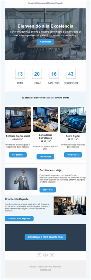 Email de bienvenida B2B con cuenta atrás