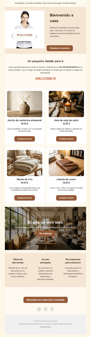 Email de bienvenida con código de primer pedido