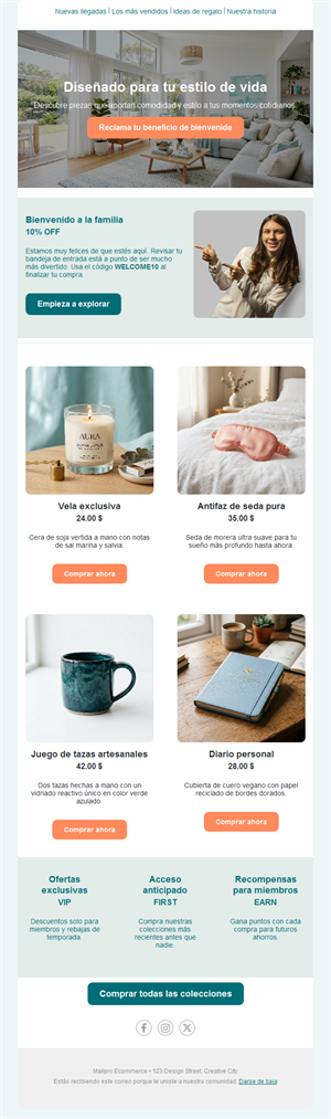 Email de bienvenida con descuento para tiendas