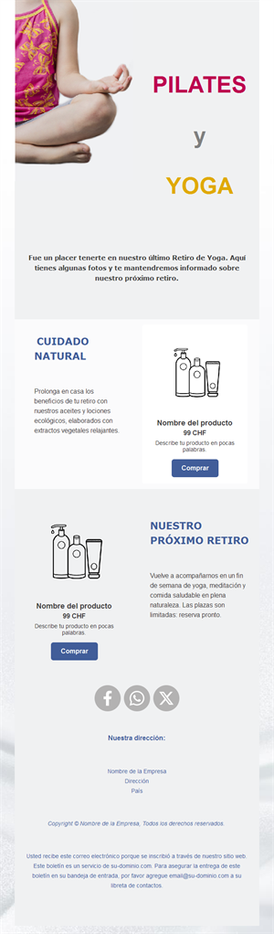 Email de productos de retiro de yoga