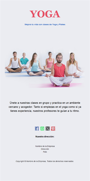 Email de clase de yoga en grupo