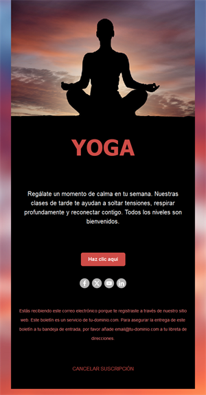 Email de estudio de yoga al atardecer