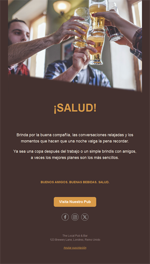 Plantilla de email de pub con amigos brindando