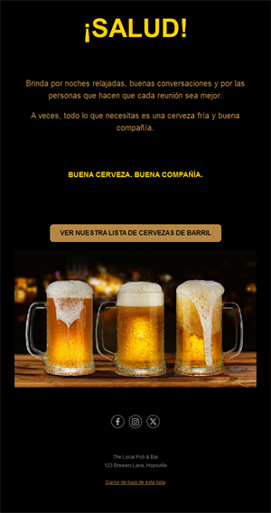 Plantilla de email con la carta de cervezas