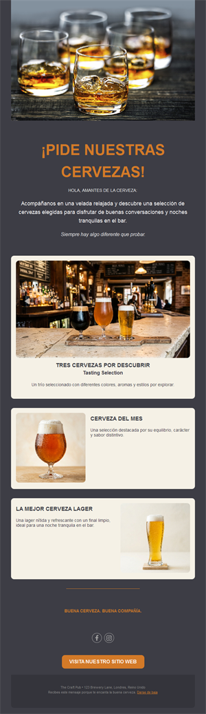 Email de cata de cerveza y cerveza del mes