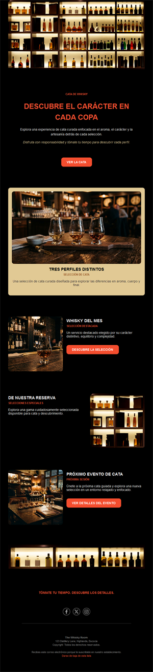 Plantilla de email para cata de whisky