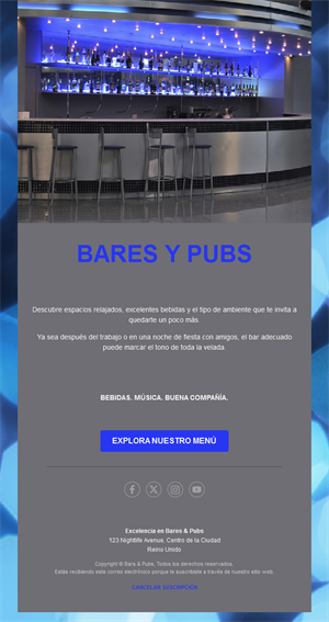 Plantilla de email para coctelería con su carta